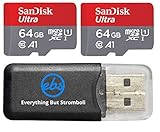 Sandisk Ultra micro SDXC Micro SD UHS-1 TF Memory Card 64GB 64G (Two Pack 64GB x2 =128GB) Class 10 w/ (1) Micro SD to Sd Adapter & Everything But Stromboli Memory Card Reader