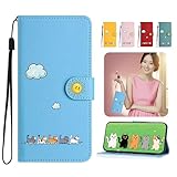FALUWONRU アイホン12 ケース 手帳型 高級本革レザー タンド機能&カード収納 スロット付き 耐衝撃 保護ケース 可愛い猫柄 スマホケース (iPhone 12 Pro ケース手帳型/あいふおん12ケース 対応) 軽量 マグネット式 スマホカバー 携帯カバー 12 お洒落で For iPhone 12/12 Pro 6.1" 専用 ブルー