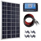 ECO-WORTHY 100W ソーラーパネル + 20A LCD チャージコントローラー+ 10mケーブル（プラス５ｍ＋マイナス５ｍ） + Z 取付金具