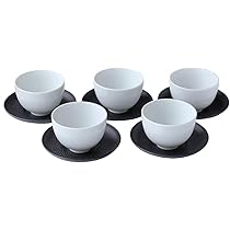 煎茶用茶托５客セット 湯呑み 茶托 5客セット 粉引グレー 菊型 煎茶碗 – 陶土う庵