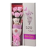 クリエイティブRomantic Flower Bouquet 5香りつきバラBath Soapギフトボックスwith Cute Teddy Bear Best記念日誕生日母の日バレンタインギフト ピン