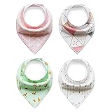 【ノーブランド品】スタイ ビブ よだれかけ コットン100% 柔らかい 2層タイプ スナップ 三角 ベビー 4枚セット (0-2歳, M)