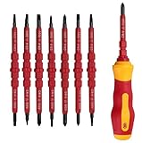 KRW 絶縁ドライバーセット 差し替えタイプ 7ピース 六角 プラス マイナ Y型 U型 ドライバー など14点型 電気技術者専用 修理工具 ラチェットドライバーセット 収納ケース付