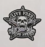 LIVE FREE RIDE FREE BIKER Skull Awesome Cool Embroidered Iron on Patch Heat Sealed Backing DIY for Y