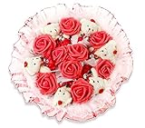 Capli カプリ ハンドメイド くま束 熊束 ベア ブーケ 造花 ぬいぐるみ 白 結婚式 結婚記念日 出産祝い 誕生日 プロポーズ ギフト (レッド)