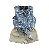 Cutelove 子供服 Tシャツ タンクトップ Tシャツ＆パンツ 上下セット 花柄 蝶結び付き 可愛い ショートパンツ 袖なし ベビー 女の子 夏