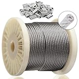 Yoimize ワイヤーロープ ステンレスワイヤー 直径3mm 長さ50M 7×7構造 物干しロープ ビニール被覆 落下防止ワイヤー 8文字型アルミスリーブ50個入り 地震対策 台風固定 林業 耐食性 耐温度性 耐錆性に優れ(3mmx50m+50個スリーブ)