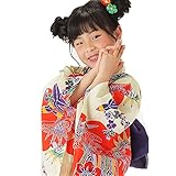 [ KIMONOMACHI ] こども 浴衣セット「朱赤色紅型風雲に草花」 150cm