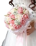 ウェディング ブーケ バラ 造花 ホワイト ピンク 結婚式 披露宴 写真 撮影 ブートニア セット