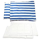 掛け敷き布団セット（カバー付）ブルーストライプ柄 掛け布団 幅90cm×長さ120cm、掛け布団用アタッチメント、幅90cm×長さ30cm、掛けカバー、掛けアタッチメントカバー、敷き布団 幅70cm×