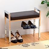 ワイエムワールド 玄関ベンチ【色：ブラウン】スツール クッション 軽量 スリム 収納 スチール 34-060