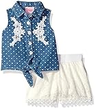 Nannette Baby Girls' 2 Piece Embroidered Woven Top and Short Set Blue 12M [並行輸入品]