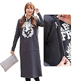 Baby-mine (ベイビーマイン) マタニティ パジャマ ロング ワンピース 裏起毛 アメカジ 授乳服 厚手 (XL, チャコールグレー)