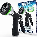 Best Garden Hose Nozzle (HIGH PRESSURE TECHNOLOGY) - 8 Way Spray Pattern - Jet Mist Shower Flat Full