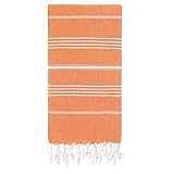 Cacala 100% Cotton Pestemal Turkish Bath Towel, 37 x 70, Orange