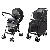 【セット買い】Aprica (アップリカ) 軽量ハイシートベビーカー カルーンエアー (karoon air) チェックブラック BK+雨の日に色が変わるマルチレインカバー ブラック