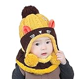 可愛い 赤ちゃん ニット 帽子 ネックウォーマー マフラー セット 猫耳ベビー帽子 猫耳 ボンボン付き キッズ 防風 防寒 冬 ギフト 5色 肩＆耳まであたたか 6か月～3歳