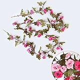 2個 人工シルク布バラ花のブドウバラの花緑の家庭の花輪のためのブドウの葉クリスマスの結婚式のパーティーガーデン飾り4色 (ライトピンク - ローズピンク)