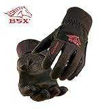 BSX ビーエスエックス グレイン キッドスキン (若ヤギ表革) / フレームレジスタントコットン (難燃性コットン) TIG 溶接用 グローブ ブラック (L)