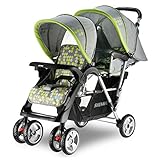 ファッション双子のベビーカー, 軽量二人の乳母車, 抗UV 折りたたみ,ビッグバスケット＆プレート付き (Green)