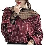 Heaven Days（ヘブンデイズ）長袖 シャツ ブラウス オーバーサイズ Vネック 抜き襟 チェック オフショルダー レディース 1704E0200