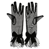 Perfk 女性　ストレッチ　レース　手袋　　短い　ウェディング　ダンス　仮装　コスプレ　ブラック