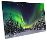 Northern Lights Green Forest Snow Singleキャンバス壁アート画像印刷 45cm wide x 30cm high