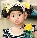 新生児 赤ちゃん 髪飾り 帽子 かつら ウィッグ 付き ベビー＆キッズ ベビー ヘアバンド 伸縮性がある (1)