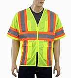 Safety Depot Class 3 ANSI Safety Vest Two Tone High Visibility With Pockets and Zipper Closure Lime 