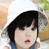 sourcefact 【リバーシブルで使える】花柄 可愛い 帽子 つば 付き リボン 花 フラワー ベビー キッズ 紫外線 防止 (白)