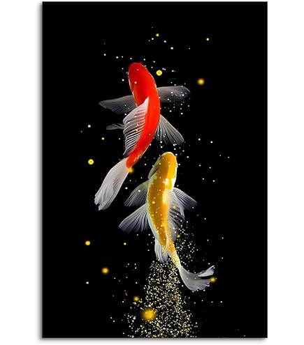 Amazon.co.jp: ゴールデン鯉魚風水鯉アート写真キャンバス絵画リビング