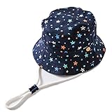 LeafIn ベビー 帽子 キッズ ハット 星柄 ひも付き 日よけ 紫外線対策 UVcut帽子 男女兼用 子供用 綿クロッシェ サファリハット チューリップハット テンガロンハット (46cm, ネー