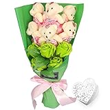 YOBANSA ソープフラワー 石鹸 花 バラ 造花 花束くま束 ベア ブーケ 可愛いぬいぐるみ (ベア6匹，花5匹) 父の日 誕生日 結婚祝い 結婚記念日のプレゼントにお勧め (グリーン)