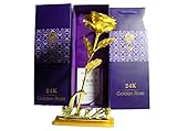 永遠に枯れない輝きを! 金箔 メッキ コーティング 枯れない 薔薇 ゴールド ローズ ギフトボックス 紙袋付き (ゴールドローズ+Love台座)