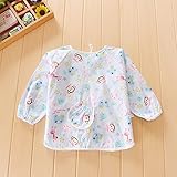 幼児 子供 エプロン ベビー 長袖 スモック 食事用 お絵かき用 泥遊び用 入園 保育園用 1-2歳 (動物園（ライトブルー）)