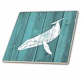 ラス・ビリントン・デザインNautical Designs – Humpback Whaleステンシルin Fadedホワイトペイントover teal- Not Real Wood – タイル 8-