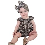 Karchi 子供オールインワン ベビー連体服　サロペットパンツ 　ベビー ロンパース　レオパード柄　女の子用　普段着 カジュアル 可愛い 春夏　ブラウン (90)