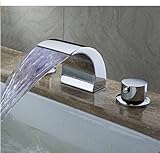 Senlesen Deck Mount Double Handles Led Waterfall Contemporary Widespread Bathroom Sink Faucet Chrome