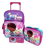 Doc McStuffins Disney Large 16" Rolling Roller Wheeled Book Bag Backpack Lunch Box & Pencil Case Set