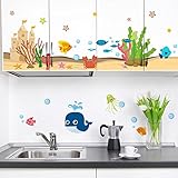 ZooArts 台所 子供部屋 海底の世界 可愛いな海洋動物 鯨 タコ カニ ヒトデ サンゴ 取り外し可能なウォールステッカー 壁デカール 壁紙 壁の装飾 はがせる