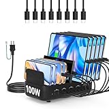 首佩充電ステーション、100W USB充電ステーション 10ポート、調整可能な仕切り付き、USB C充電すてーしょんには、USB-C充電ケーブルが8本付属しています。スマホ、タブレット、Kindleなどに対応する高速充電スタンド (ブラック)