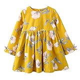 サクララ（sakulala）ワンピース 　ドレス　花柄 女の子 長袖 ワンピース チュニック 　長袖 リボン付き　春　秋　冬　通園 通学　キッズ　膝丈 　上着　 (110, イェロー)