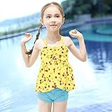 S&C Live 水着 ビキニー　キッズ子供 女の子 　ガールズ　ビキニトップス＋パンツ2点セット水着　可愛いサクランボ柄　イエロー/ネイビー　スウィート風　ベビー水着　赤ちゃん水着　出産お祝いプレゼ