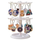 Percy’s Caravan キーホルダー 収納 スタンド 2段 回転式 ディスプレイ 小物掛け 卓上 アクセサリー 吊り下げ 什器 透明 クリア アクリル 推し活 グッズ 整理 鍵置き 省スペース 組み立て式 (クリア)