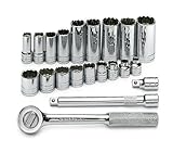 SK Hand Tools 4551 - 21 Piece Three-Eighths Inch Drive 12 Point Standard And Deep Fractional Socket 