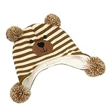 LeafIn ニット帽 キッズ 子供用 帽子 耳あてクマ 可愛い 秋冬 ベビー 防寒 ボア ポンポン 男の子 女の子 冬用ハット 男女兼用 ユニセックス (M, クマ顔)