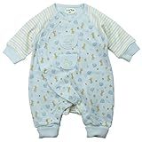 《春秋冬対応》 LoveLoveKids(ラブラブキッズ) ガーゼ裏毛ゾウキリンPtモンキーオール 70cm /サックス NO.KK-31-1421