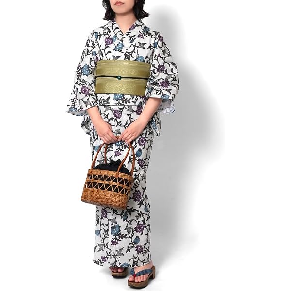 Amazon | [dear-japan]浴衣 紅型風 きれどり 花唐草 幾何学模様 黒 緑