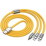 充電ケーブル 3in1 USB ケーブル 1.2m 急速充電 充電コード Type-C ケーブル Micro USBケーブル 3台同時充電 3 in 1 iPhone Android タイプC ケーブル 各種対応 （イエロー）