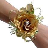 Arlai手首コサージュリストバンドバラ手首コサージュプロム、ウェディング、パーティー、 diameter 2.55 inch ゴールド bfm039-gold